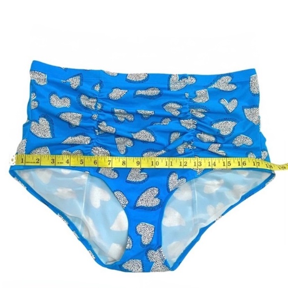 TORRID Heart Print 70s Style High Rise Coverage Tammy Bikini Beach Blue Size 1X - Picture 11 of 14